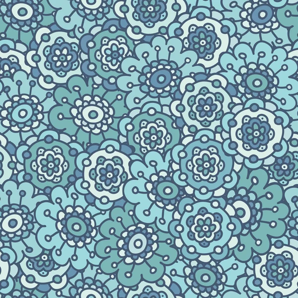 Blauwe doodle naadloze bloemmotief, met de hand getekende vectorillustratie — Stockvector