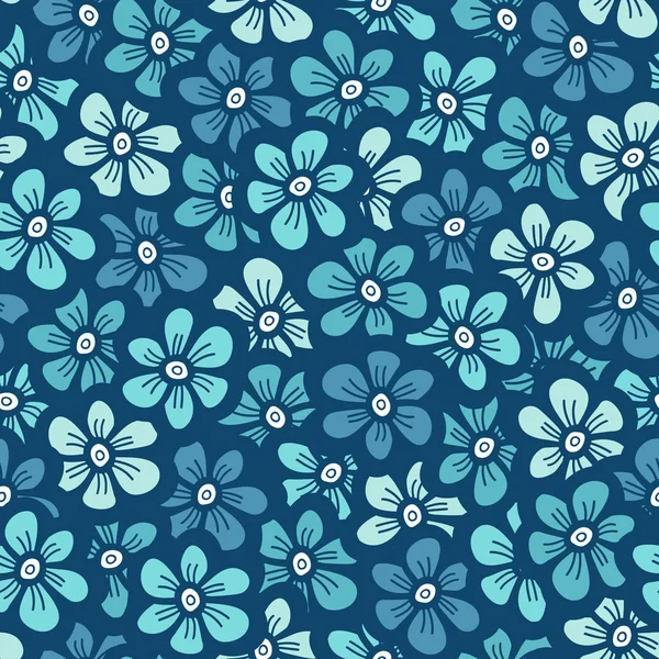 Blaue Blume nahtloses Muster, handgezeichnete Vektorillustration — Stockvektor