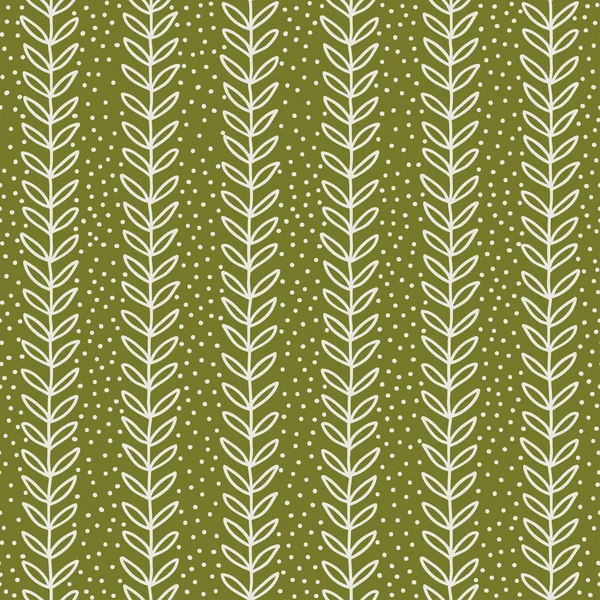 Enkla grönt blad seamless mönster, handritad vektor illustration — Stock vektor