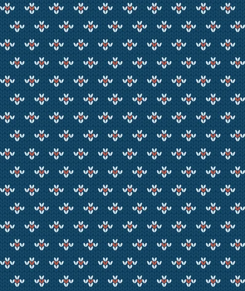 Simple seamless knitting blue flower pattern, vector background — Stock Vector