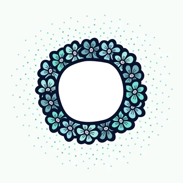 Blauwe bloem schattig frame. Mooie bruiloft uitnodiging. eenvoudige doodle kaart. Vectorillustratie. — Stockvector