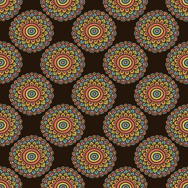 Renkli kesintisiz çiçek deseni. Boho stil doodle arka plan. Kahverengi duvar kağıdı. Vektör çizim.