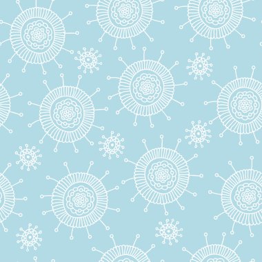 Basit doodle mavi çiçek deseni. Sorunsuz pastel arka plan. Vektör çizim.