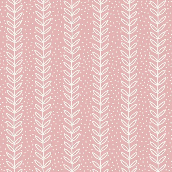 Enkla sömlösa bladmönster. Hand dras rosa bakgrund. Söt tapet. Vektor illustration. — Stock vektor