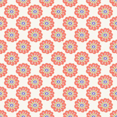 Turuncu Çiçek seamless modeli. Basit çocuklar arka plan doodle. Elle çizilmiş duvar kağıdı. Vektör çizim.