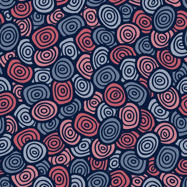 추상 낙서 완벽 한 패턴입니다. 간단한 복고풍 파란색과 빨간색 배경입니다. 벡터 일러스트 레이 션. — 스톡 벡터