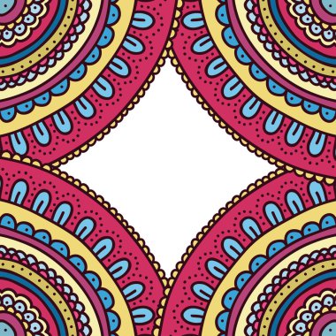 Renkli doodle süsleme çerçeve. Parlak davet tatil kartı. Vektör çizim.