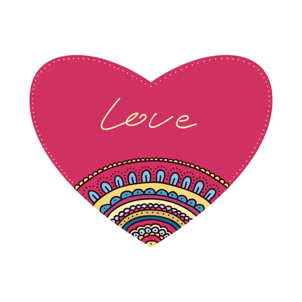 Doodle cuore ornamento. Cartolina di San Valentino colorata. Illustrazione vettoriale . — Vettoriale Stock