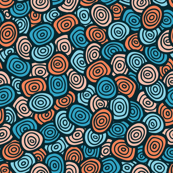 Abstrato doodle padrão sem costura. Simples fundo azul retrô e laranja. Ilustração vetorial . — Vetor de Stock