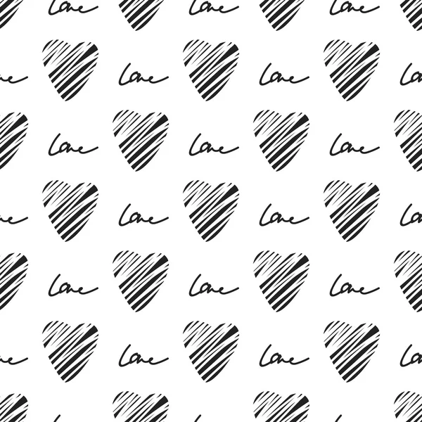 Grunge patrón inconsútil corazón. Fondo de pantalla monocromo sin costura simple. Fondo dibujado a mano. Ilustración vectorial . — Archivo Imágenes Vectoriales