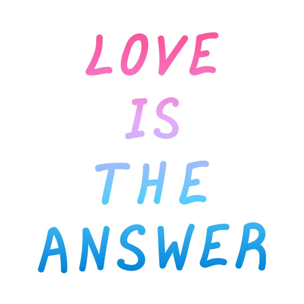 Motivatie citeer "Love is het antwoord". Hand getrokken belettering kleur poster. Vectorillustratie. — Stockvector