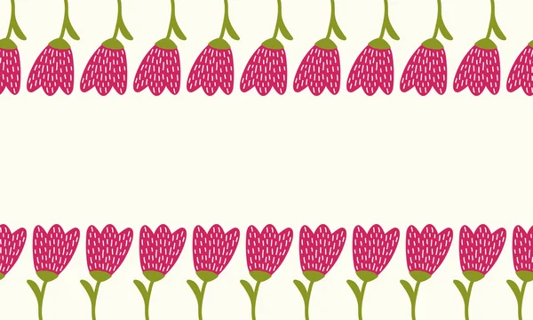 簡単な落書きチューリップの境界線。かわいい花のシームレスなカード。ベクトル図. — ストックベクタ
