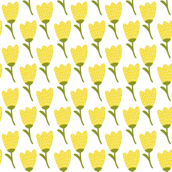簡単な落書き黄色いチューリップ パターン。かわいい花のシームレスな背景。夏の壁紙。ベクトル図. — ストックベクタ
