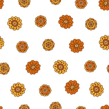 Sarı doodle çiçek seamless modeli. Elle çizilmiş arka plan. Vektör çizim.