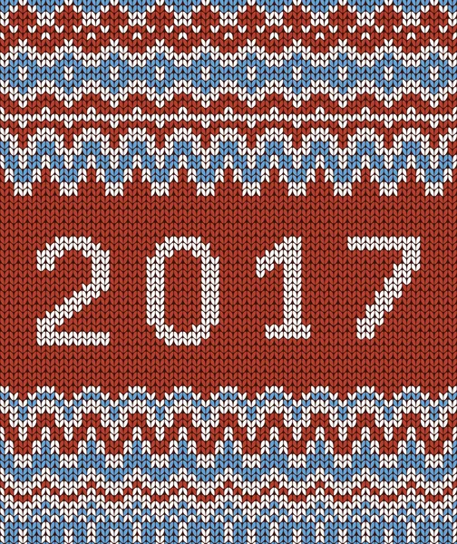 Christmas sömlös stickning mönster. Nytt år 2017. Röda och blå bakgrund. Vektorillustration. — Stock vektor