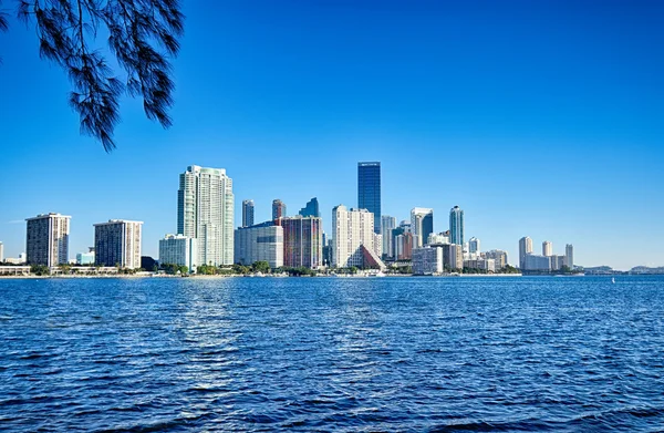 Miami Florida ciudad horizonte mañana con cielo azul —  Fotos de Stock