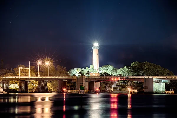 Jupiter florida  inlet lighthouse at night — Stock Photo, Image