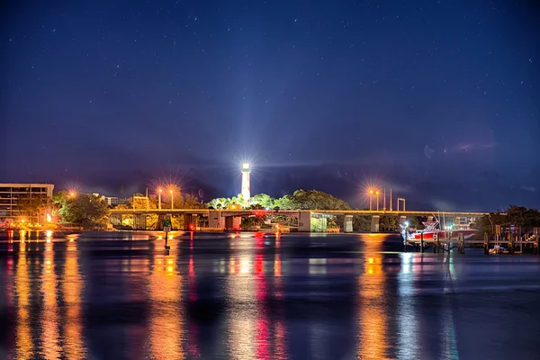 Jupiter florida  inlet lighthouse at night — Stock Photo, Image