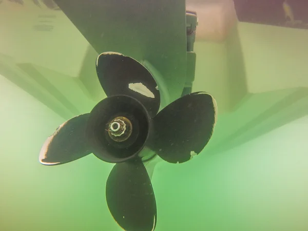 Propeller and rudder blade motor boats Underwater photography