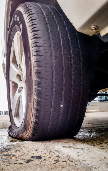 扁平后车轮胎 — 图库照片