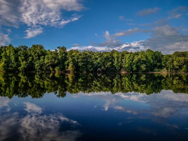 Forest treeline reflections in catawba river — Stock Photo, Image