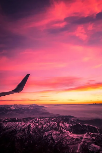 Flying Rockies Airplane Salt Lake City Sunset — 스톡 사진