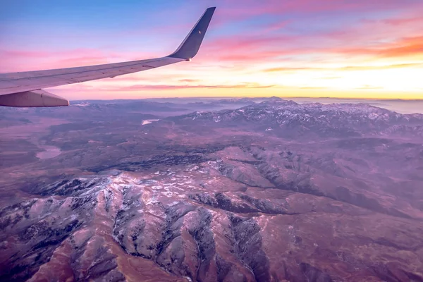Flying Rockies Airplane Salt Lake City Sunset — Fotografia de Stock