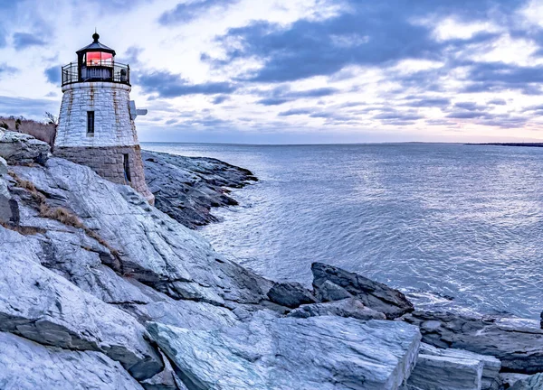 Pôr Sol Castle Hill Lighthous Newport Rhode Island — Fotografia de Stock