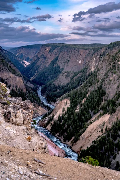 Alsó Esik Yellowstone Nemzeti Park Művész Pont Naplementekor Wyoming Usa — Stock Fotó