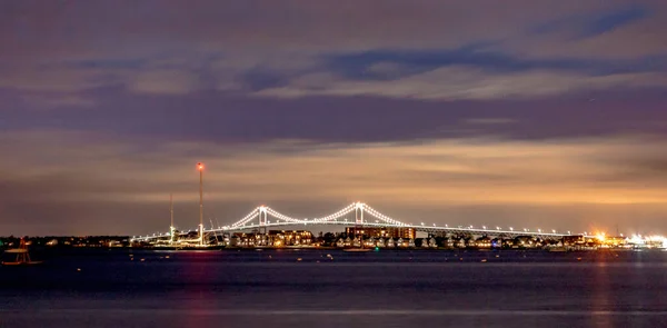 Claiborne Pell Bridge Arrière Plan Nuit Dans Newport Rhode Île — Photo