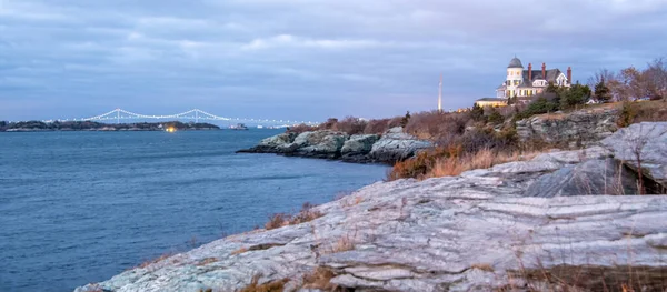 Coucher Soleil Sur Newport Rhode Island Phare Castle Hill — Photo