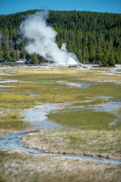 Wybuch Gejzera Old Faithful Parku Yellowstone Nationl — Zdjęcie stockowe