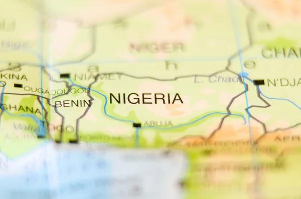尼日利亚国家在地图上 — 图库照片