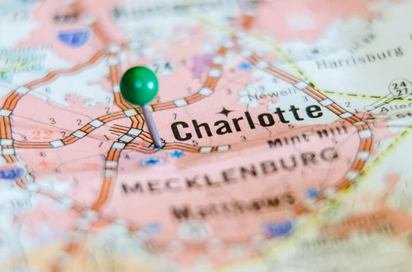 Charlotte qc miasta szpilkę na mapie — Zdjęcie stockowe