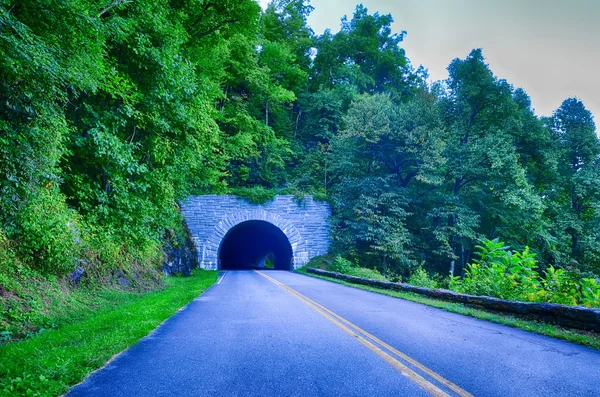 Túnel através de montanhas em Blue Ridge Parkway pela manhã — Fotografia de Stock