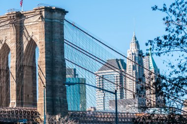 Brooklyn Köprüsü ve New York Şehri Manhattan Skyline