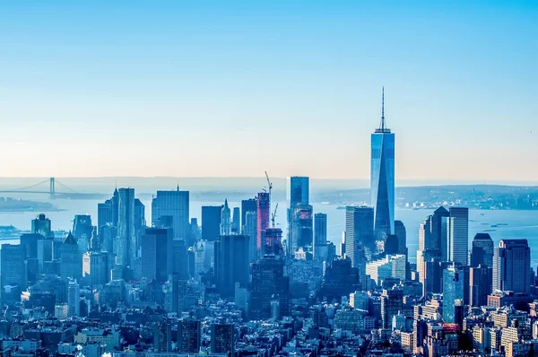 New york manhattan midtown luchtfoto panorama uitzicht op de stad met skyscr — Stockfoto