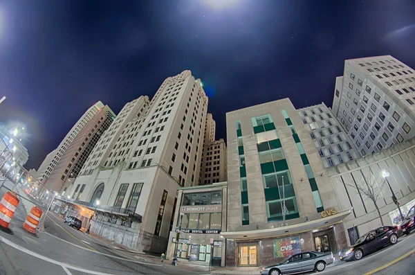 Skyline över providence rhode island silhuett genom en fisheye len — Stockfoto