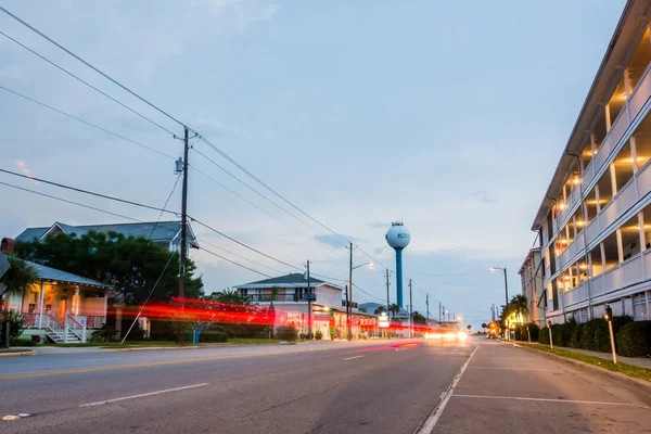 Tybee island város központ utcák naplementekor — Stock Fotó