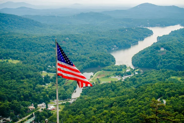 Chimney rock and american flag — Stock Photo, Image