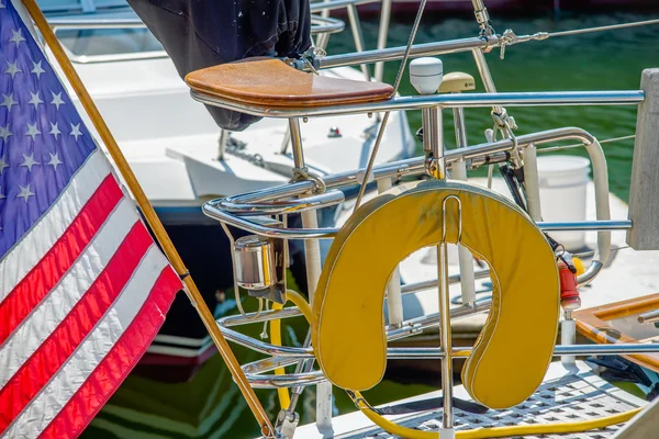 boat captains seat with american flag
