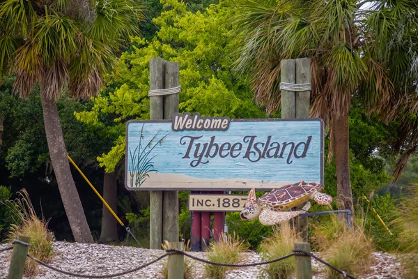 Tybee ilha bem-vindo sinal de saudação — Fotografia de Stock