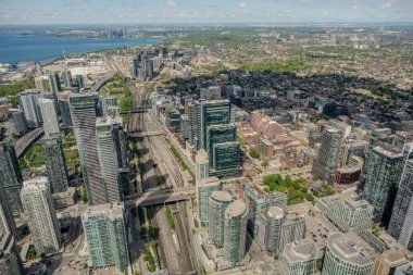 Toronto manzaralı şehir manzarası Cn Tower 'ın tepesinden, Ontario, Kanada 