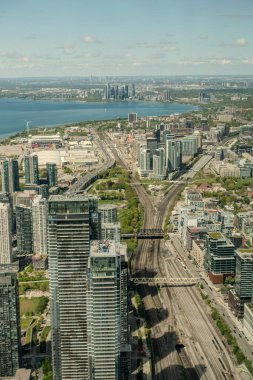 Toronto manzaralı şehir manzarası Cn Tower 'ın tepesinden, Ontario, Kanada 