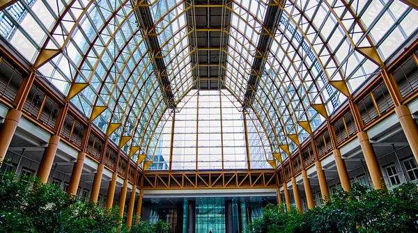 Glass roof structure space fram of modern building hall — Stock Photo, Image