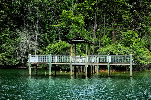 Lago Santeetlah paisaje en grandes montañas humeantes — Foto de Stock