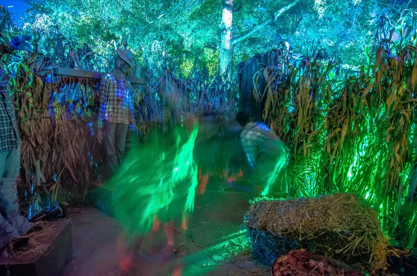 Gruseliges Maislabyrinth in der Nacht — Stockfoto