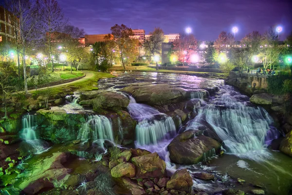 Greenville South Carolina near Falls Park River Walk at nigth. — Stock Photo, Image