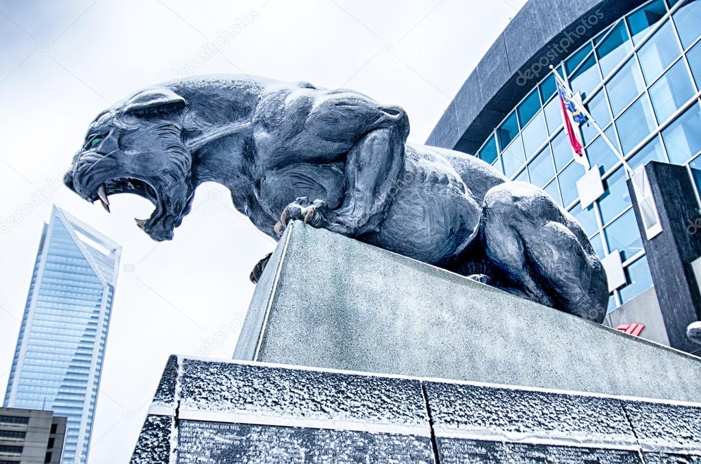 carolina panthers statue covered in snow
