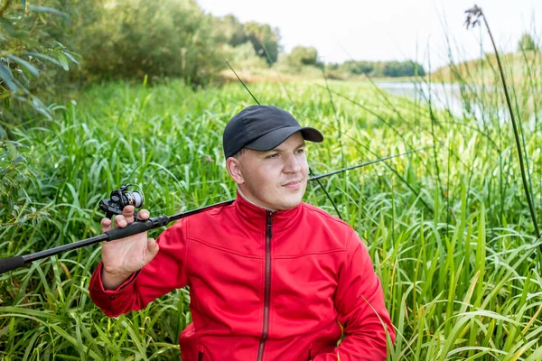 Fisherman Thickets Reeds River Bank Spinning Player Portrait — Stock Photo, Image